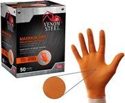 Venom Steel Maximum Grip Nitrile Gloves, 8 Mil Thick, Raised Diamond Texture for Grip, Puncture and Rip Resistant, Hi-Visibility Orange, One Size Fits Most (50 Count)