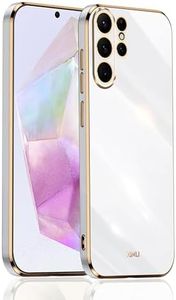 BOKYAS Coque pour Samsung Galaxy A35 5G avec Bordure Dorée, Design Motif Chic Glitter Étui en TPU Antichoc Housse en Silicone Souple Flexible, Blanc