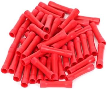 Ruimou 50Pcs Red 19A AWG 22-16 Crimp Copper Tube Butt Connector, Insulated PVC Terminals for Wire Cable, Car, Family,Electrical (Red)