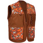 BASSDASH Upland Game Field Water-Resistant Bird Hunting Vest with Multi Pockets Brown/Orange Men Women FV11, Brown/Flame Camo, 3X-Large