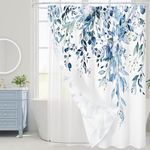 Gibelle Extra Long 3 in 1 Shower Curtain Set, Watercolor Eucalyptus Bath Curtain and PEVA Liner Set with 12 Metal Hooks, Modern Waterproof Fabric Bathroom Curtain 72x84, Blue