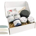 Country Chic Paint Medium Painting Kit for Beginners - DIY Chalk Furniture Paint & Furniture Wax Bundle - Vanilla Frosting [Off White] (4 oz), Sunday Tea [Warm Grey] (4 oz), & Elegance [Dusty Blue] (4 oz)