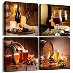 Kitchen wall decor Restoring ancient ways Still life Wine glass Wine barrel Canvas Prints Wall Art for Dining Room Bar Home Decorations 12x12 inch/4 piece restaurant posters decor Artwork Home decor