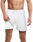 LUCOWEE Mens Swim Trunks with Compression Liner Anti Chafe Boxer Brief Lined Swimming Trunks Bathing Suits UPF 50+ Stretchy 5 inch Inseam Bathing Suit Shorts White Medium