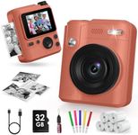Gofunly Kids Camera Instant Print, 1080P Digital Camera for Kids with 32GB Card & 5 Print Paper Rolls, Selfie Toy Gift for Girls & Boys Ages 3-12, Brown