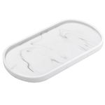 Luxspire Vanity Tray, Toilet Tank Oval Storage Tray, Resin Soap Tray Bathtub Tray, Bathroom Countertop Organization, Vanity Organizer for Candles, Soap, Towel, Plant, Medium, 11.4 Inch, Marble White