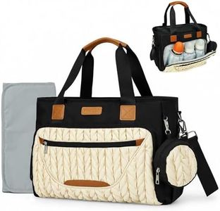 FHELAD Diaper Bag Tote, Hospital Bag for Labor Delivery with Pacifier Case, Lightweight Diaper Tote for Travel with Changing Pad (L, Black-White)