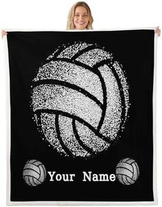 Erosebridal Kids Volleyball Sherpa Blanket Personalized Throw Blanket 90"x90" Black Modern Unisex Kids Sports Blanket
