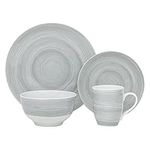 Safdie & Co. Grey Stone 16 Piece Dinnerware Set, Service for 4, Fiesta Dinnerware, Plates and Bowls Sets, Home Trends and Home Food Network Essentials, Porcelain Dinner Plates