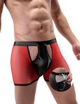 ohmydear Mens Briefs Underwear Button Front Boxer Shorts Sheer Sexy Underwear Bulge Hollow Out Briefs Stretchy Trunks Underpants for Men, UK S-XL