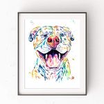 Smiling Pitbull Wall Art by Whitehouse Art | Pitbull Painting, Dog Wall Art, Dog Picture | Professional Print of Smiling Pitbull Original Watercolor | Dog Lover Gifts | 5 Sizes