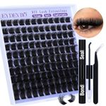 EYDEVRO Fluffy Cluster Lashes Kit D Curl Individual Lashes Thick Volume Lash Extension Kit DIY Eyelash Extension Kit Lashes Individual Cluster Lash Bond and Seal Lash Tweezers (8-16mm, D Curl)