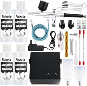 Roizefar Airbrush Kit with Compressor, 55 PSI Non-Clogging Air Brush Painting Set with 4x100ml Cleaner, 0.2/0.3/0.5mm Nozzles & Cleaning Brush, Ideal for Painting, Modeling, Nail Art, Makeup