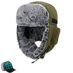 ZffXH Winter Warm Trapper Trooper Hat Men Women Buffalo Plaid Bomber Baseball Cap with Ear Flaps Army Green