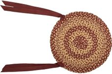 VHC Brands Tan Jute Striped Textured Primitive Tabletop Kitchen Tie Back(s) Round Chair Pad Set of 6, Set King, Burgundy Red