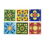 Artook Decor Decorative Ceramic Tile Mosaic Tiles, Floral Motifs, Made in India (Multi, 3x3-inches Set of 6)