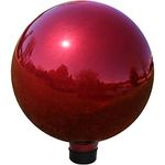 Sunnydaze Gazing Globe Glass Mirror Ball, 10 inch, Stainless Steel Red