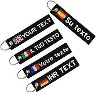 2 Piezas Llavero personalizado, etiqueta de texto personalizada doble cara bandera española Italia Portugal bordado Motociclismo ATV scooter, gran regalo bordado llavero para hombres y mujeres