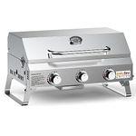 Onlyfire Tabletop BBQ Gas Grill 3 Burners, 24" Stainless Steel Portable Propane Grill with Foldable Legs for Outdoor Backyard Barbecue Camping, Tailgating, RV Trip, 24000BTU, 4FT/1.2M Hose