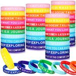 100 Pieces Motivational Wristband Silicone Bracelets Colored Rubber Bracelets Inspirational Messages Wrist Bands Stretch Silicone Wristbands Unisex Sports Fan Bracelets, 10 Colors, 20 Styles