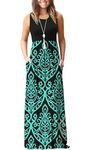 AUSELILY Summer Dresses for Women Casual Sleeveless Maxi Dress Loose Long Dresses with Pockets Black Green m