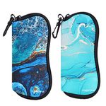 molshine 2 Pieces Soft Sunglasses Case,Neoprene Zipper Glasses Pouch,Portable Eyeglasses Bag with Hook for Women Men (Blue&Cyan)