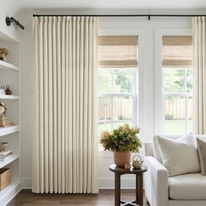 Extra Wide Pinch Pleat 100 x 108 Inch Linen Curtains for Living Room Neutral Beige Light Filtering Semi Sheer Pleated Curtains for Patio Glass Sliding Door Dining Bedroom Large Window 100x108 1 Panel