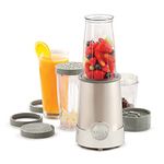 BELLA Personal Size Rocket Blender, Optimal for Smoothies, Shakes and Healthy Drinks, Easy Grinding, Chopping and Food Prep, 285 Watt Power Base, 12 Piece Blending Set, Stainless Steel