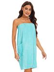 Ymmchy Women Wrap Towel Robe Wrap Spa Bathrobe Adjustable Buttons Blue XL