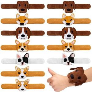 12 PCS Stuffed Dog Animal Slap Bracelets Plush Animal Snap Bracelets Cute Wrist Slap Band Toy Wrist Animals Wrist Pets Slap Bracelet Wrist Toy for Boys Girls Birthday Gifts Party Favors 6 Styles