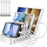 Charging Station with 6-Port 60W - USB Charging Station Multi-Device Organizer Type-C Wireless Fast Charge Quick Charger Dock Stand for Phone 13 8 Plus Galaxy Samsung Huawei Mobile Phone