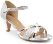 Fashion Thirsty Heelberry Womens Ladies Low Heel Wedding Bridal Silver Sandals Party Strappy Shoes Open Toe