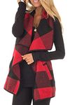 YACUN Women Plaid Vest Open Front Flannel Buffalo Sleeveless Cardigan Jacket Winter Outfits with Pockets Red XL