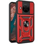 CCSmall Case for Nokia C30 with Slide Camera Cover, Heavy Duty Military Grade Protection Phone Case Built-in 360° Rotate Ring Stand for Nokia C30 SJ Red