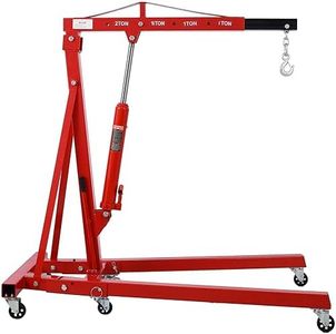 PULLAFUN 4000lbs Engine Hoist Cherry Picker, Shop Crane Hoist Lifter, Heavy Duty Steel with 6 Iron Caster Wheels,Red