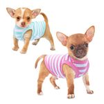 Frienperro Dog Shirt, 2-Pack Dog Clothes for Small Dogs Girl, Breathable Cotton Striped Chihuahua Clothes Boy, Sleeveless Small Pet Puppy Clothes Outfit Cat Tank Top Vest,Green & Pink XS