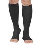 MGANG Compression Socks 5XL Extra Wide Calf & Ankles 20-30 mmHg Knee-High Open Toe Compression Stockings, Ideal for Circulation, Varicose Veins, Relief Swelling and Lymphedema, Black 5X-Large