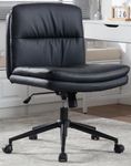 Wide Office Chair with Wheels Armless Desk Chair No Arm Leather Vanity Chair Swivel Home Office Desk Chair 120°Rocking Mid Back Ergonomic Computer Chair for Make Up (Black,Leather)