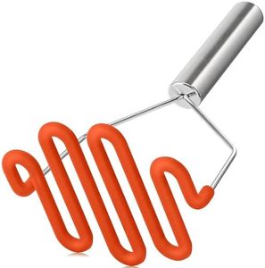 Urbanstrive Non-Scratch Silicone Potato Masher Kitchen Tool, Potatoes Masher Potato Masher Stainless Steel Wrapped In Premium Silicone, Potato Smasher, Orange