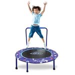 38” Trampoline for Kids Folding Mini Toddler Trampoline with Handle Safety Protective Pad Cover Jumping Mat Indoor/Outdoor Round Bounce Jumper Best Gift Shark Pattern (Blue)