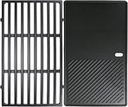 GFTIME 7637 44.5CM Grill Cooking Grate & Griddle for Weber Spirit Ⅰ & Ⅱ 200 series-Spirit E210/220 S210/220 Gas BBQ Grills (with Front Control Knobs), Cast Iron BBQ Grill Grid & Plate Replacement Part