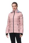 SLOW DOWN Women Midweight Down Puffer Jacket, Warm Hooded Winter Down Jacket for Women with Faux-Fur Hood & Collar (Pink, L)