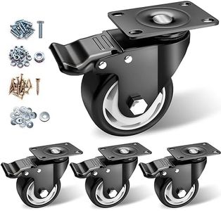 75mm Castor Wheels, Heavy Duty Castor Wheels Set of 4, Swivel Plate Caster Wheels with Brakes, Safety Locking and No Noise Polyurethane (PU) Castors, 3" Casters for Furniture Workbench Trolley