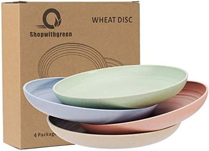 Shopwithgreen 4 Pack 7.8 Inch Eco-Friendly Wheat Straw Plates Deep Plastic Dishes, Reusable and Durable for Kids Adults, Microwave & Dishwasher Safe, BPA-Free (Blush Color)