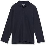 Izod Boy's School Uniform Adaptive Long Sleeve Polo Shirt, Velcro Closure & Faux Buttons, Comfortable Pique Fabric, Navy Blue, 10-12 Husky