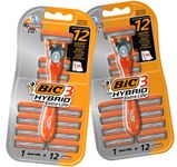 BiC 3 Hybrid Extra Life, 2 Handles + 24 Refills, Bic Razor Blades, Men’s Triple-Blade Razors, Shaving Wet Disposable Razors for Men, Beard Shaver, Shaving Razor by TradeProvider® (24 Refill 2 Handles)
