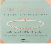 Lucky Feather 21st Birthday Gifts For Her - 14K Gold Dipped Beads Bracelet on Adjustable 7”- 8” Cord - Women Turning 21 Birthday Gifts For Her (rose-gold-plated-base)