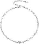 April Birthstone Ankle Bracelet 925 Sterling Silver 3mm Chain for Barefoot Figaro Anklets for Women, 8.5"-10.5"