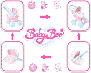 BabyBoo 4-in-1 Doll Pram – Convertible Stroller, Pink
