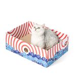 Conlun Cat Scratcher Box with Cat Scratching Board- Portable Cardboard Lounger for Feline Pet - Heavy-Duty Double-Sided Cardboard Cat Scratchers and Interactive Hole Design-42x30x14.5cm-Red-Large